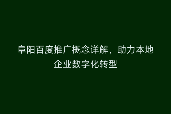 阜阳百度推广概念详解,助力本地企业数字化转型
