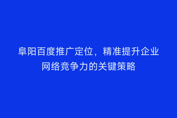阜阳百度推广定位,精准提升企业网络竞争力的关键策略