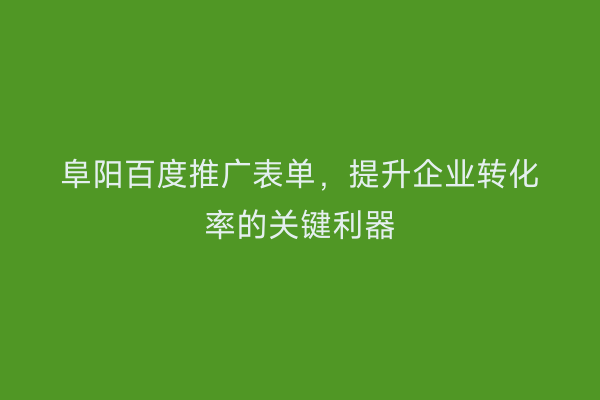 阜阳百度推广表单,提升企业转化率的关键利器