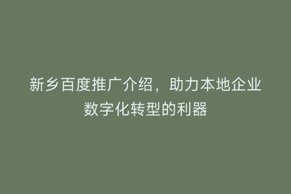 新乡百度推广介绍,助力本地企业数字化转型的利器