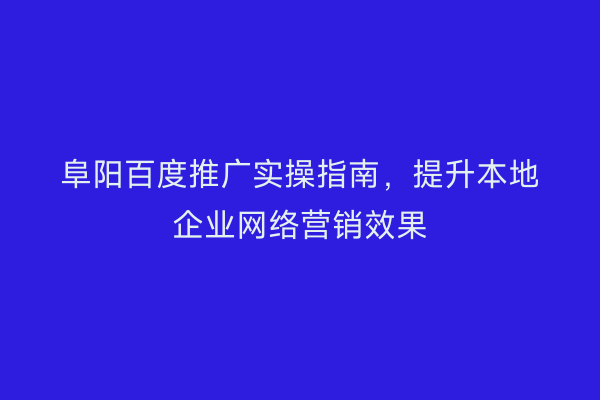 阜阳百度推广实操指南，提升本地企业网络营销效果