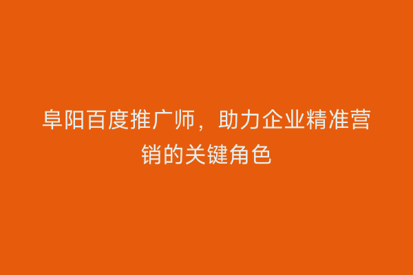 阜阳百度推广师,助力企业精准营销的关键角色