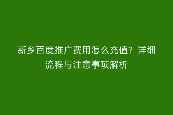 新乡百度推广费用怎么充值？详细流程与注意事项解析