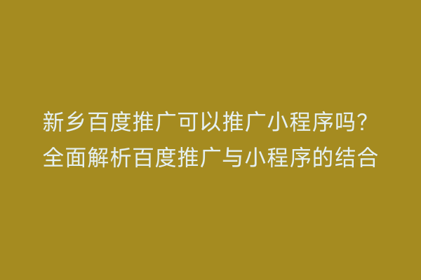 新乡百度推广可以推广小程序吗？全面解析百度推广与小程序的结合