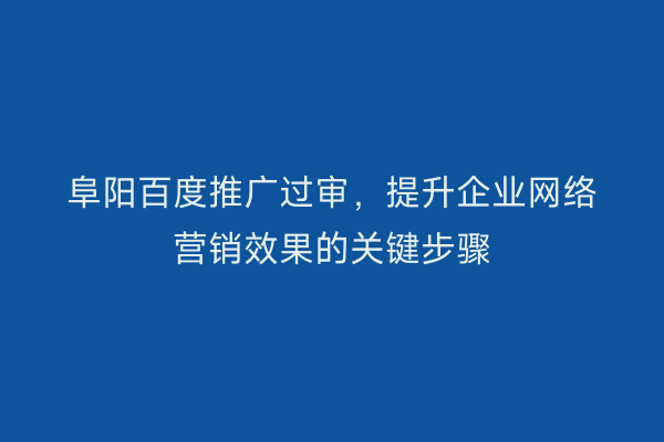 阜阳百度推广过审,提升企业网络营销效果的关键步骤