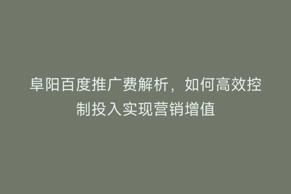 阜阳百度推广费解析,如何高效控制投入实现营销增值