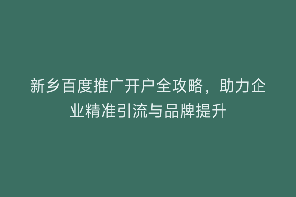 新乡百度推广开户全攻略,助力企业精准引流与品牌提升