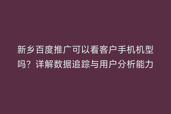 新乡百度推广可以看客户手机机型吗？详解数据追踪与用户分析能力