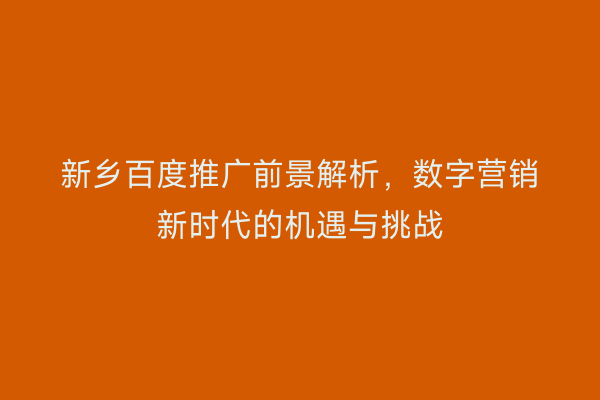 新乡百度推广前景解析，数字营销新时代的机遇与挑战