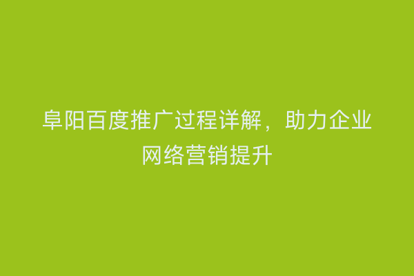 阜阳百度推广过程详解,助力企业网络营销提升