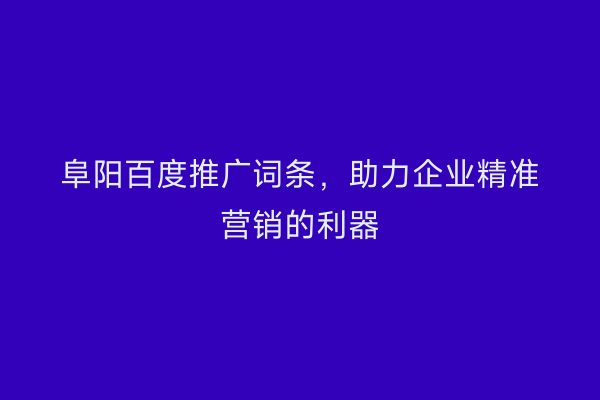 阜阳百度推广词条,助力企业精准营销的利器
