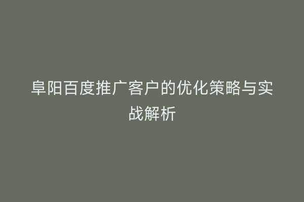 阜阳百度推广客户的优化策略与实战解析