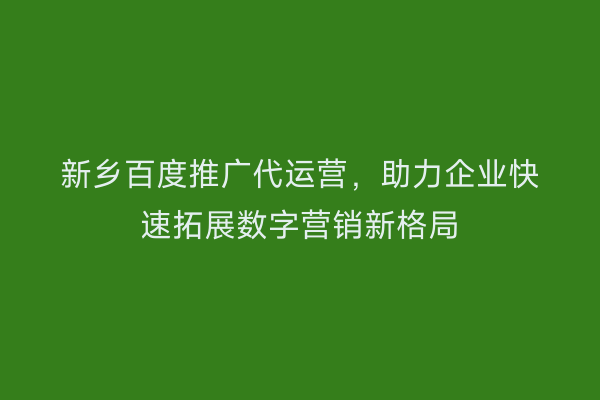 新乡百度推广代运营,助力企业快速拓展数字营销新格局