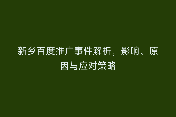 新乡百度推广事件解析，影响、原因与应对策略