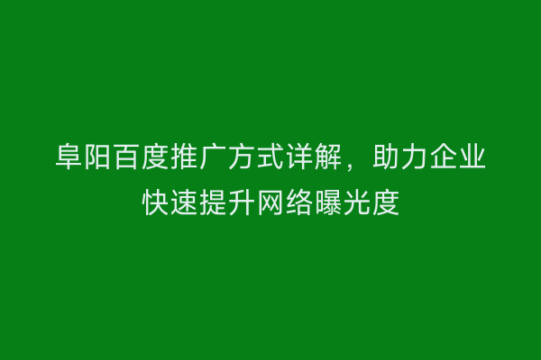 阜阳百度推广方式详解,助力企业快速提升网络曝光度
