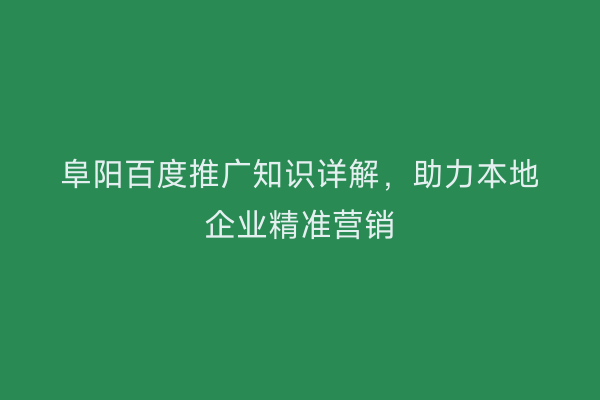 阜阳百度推广知识详解,助力本地企业精准营销