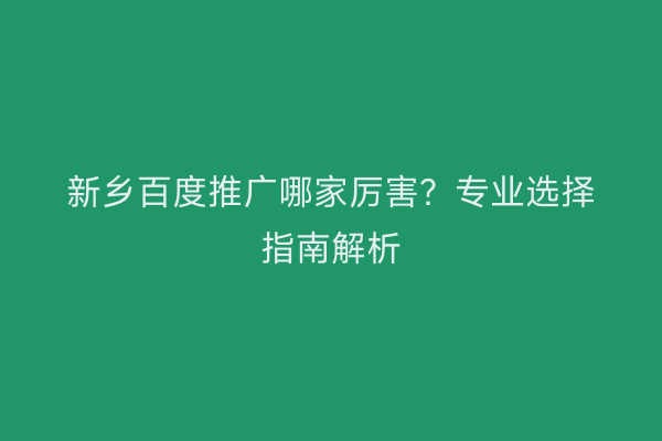 新乡百度推广哪家厉害？专业选择指南解析