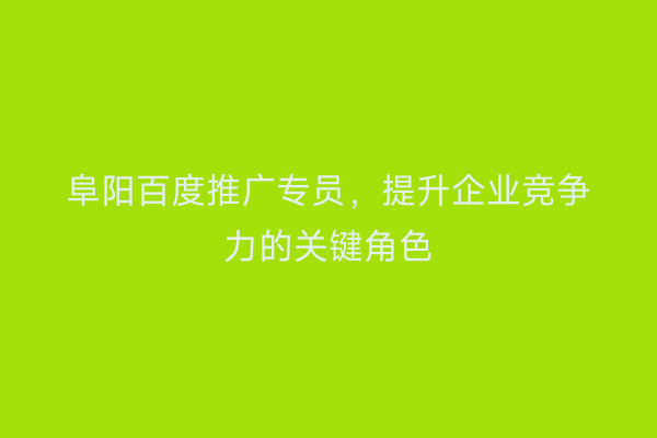 阜阳百度推广专员,提升企业竞争力的关键角色