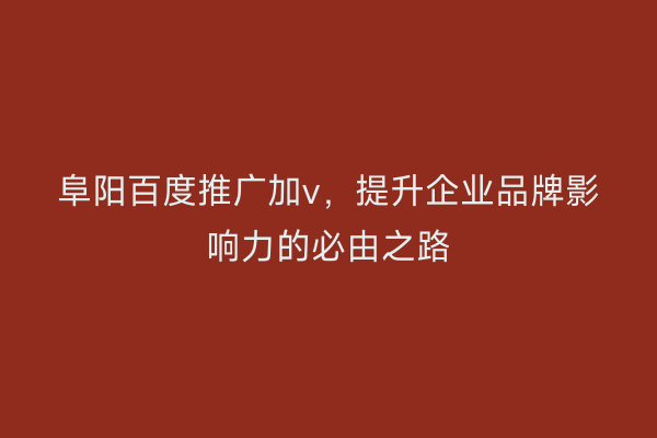 阜阳百度推广加v,提升企业品牌影响力的必由之路