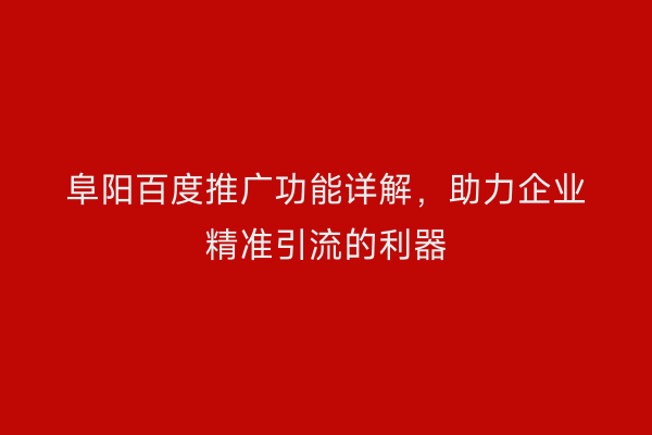 阜阳百度推广功能详解,助力企业精准引流的利器