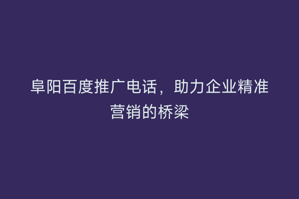 阜阳百度推广电话,助力企业精准营销的桥梁