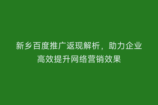 新乡百度推广返现解析,助力企业高效提升网络营销效果