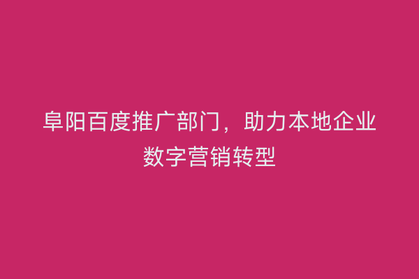 阜阳百度推广部门,助力本地企业数字营销转型
