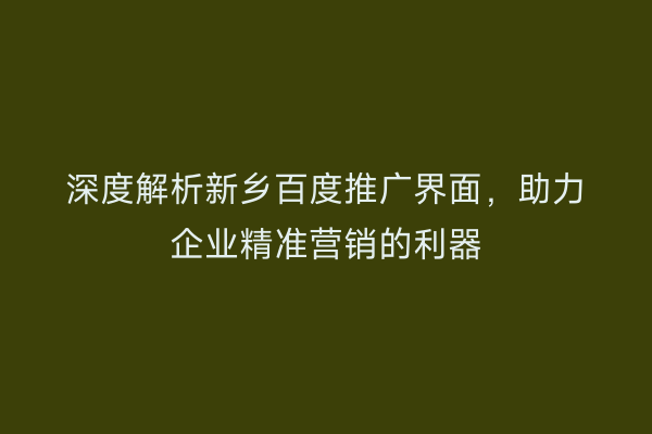 深度解析新乡百度推广界面,助力企业精准营销的利器