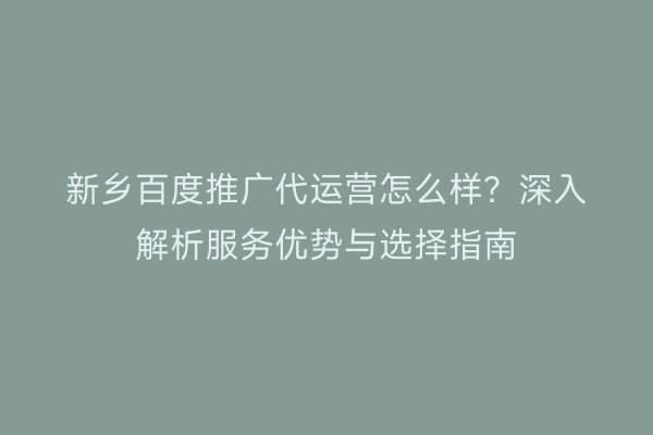 新乡百度推广代运营怎么样?深入解析服务优势与选择指南