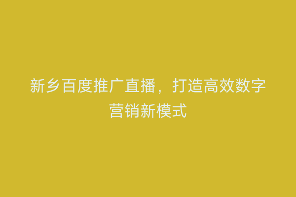 新乡百度推广直播,打造高效数字营销新模式