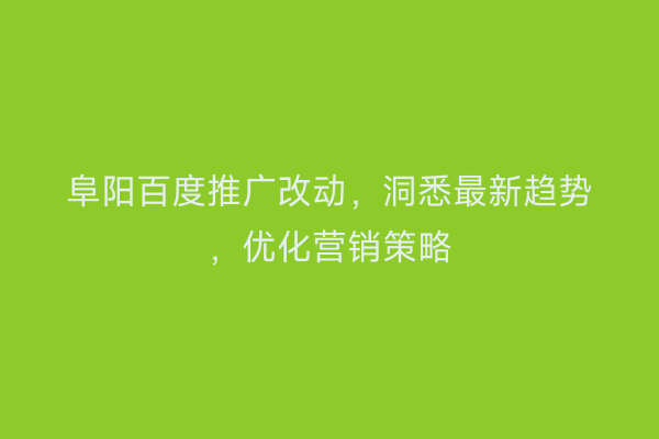 阜阳百度推广改动,洞悉最新趋势,优化营销策略