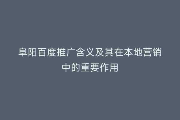 阜阳百度推广含义及其在本地营销中的重要作用