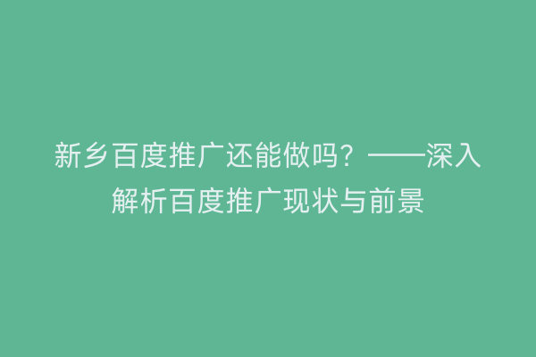 新乡百度推广还能做吗?——深入解析百度推广现状与前景