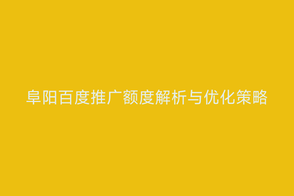 阜阳百度推广额度解析与优化策略
