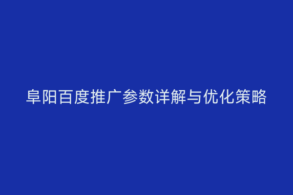阜阳百度推广参数详解与优化策略