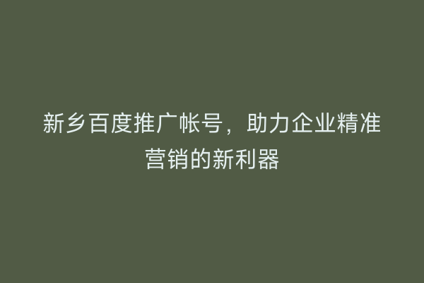 新乡百度推广帐号，助力企业精准营销的新利器