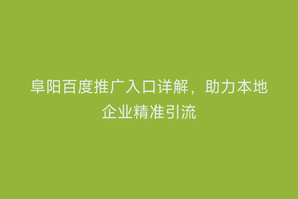 阜阳百度推广入口详解，助力本地企业精准引流