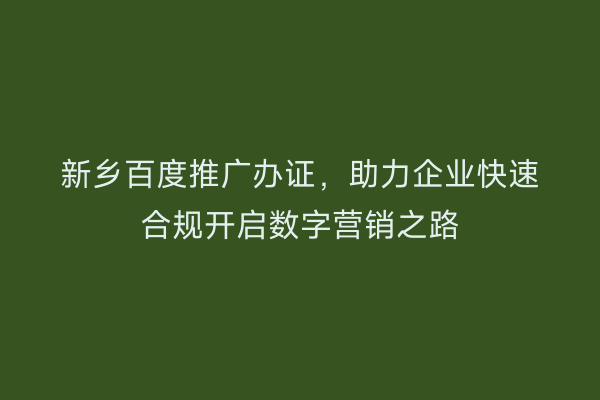 新乡百度推广办证,助力企业快速合规开启数字营销之路