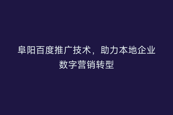阜阳百度推广技术,助力本地企业数字营销转型