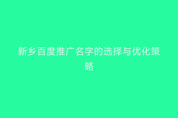 新乡百度推广名字的选择与优化策略