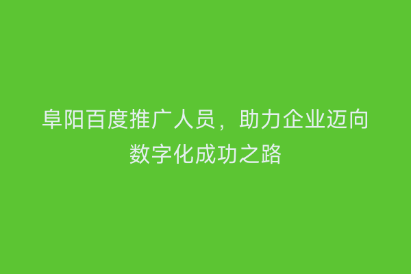 阜阳百度推广人员,助力企业迈向数字化成功之路