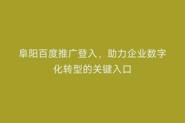 阜阳百度推广登入,助力企业数字化转型的关键入口