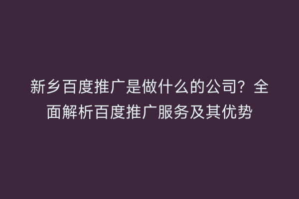新乡百度推广是做什么的公司?全面解析百度推广服务及其优势