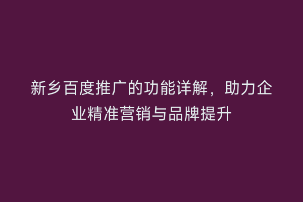 新乡百度推广的功能详解,助力企业精准营销与品牌提升