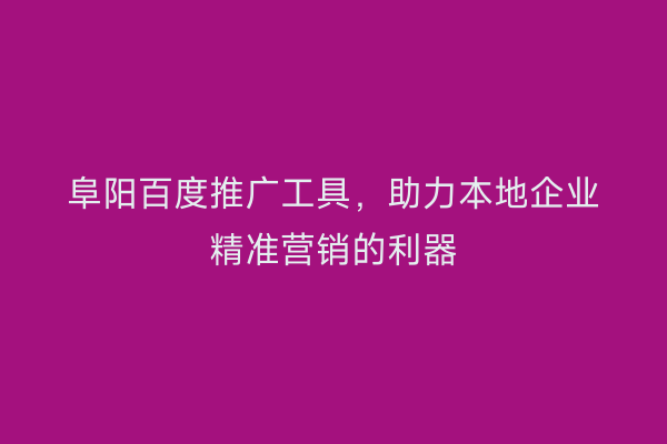 阜阳百度推广工具,助力本地企业精准营销的利器