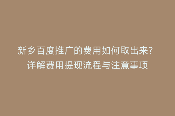 新乡百度推广的费用如何取出来?详解费用提现流程与注意事项