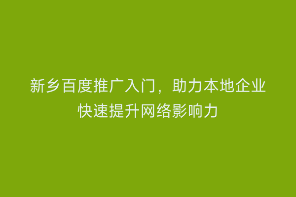 新乡百度推广入门，助力本地企业快速提升网络影响力