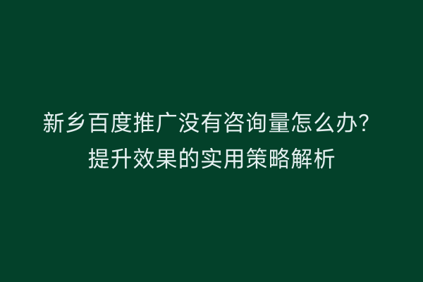 新乡百度推广没有咨询量怎么办？提升效果的实用策略解析