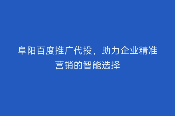 阜阳百度推广代投,助力企业精准营销的智能选择