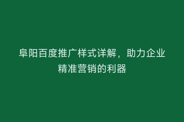 阜阳百度推广样式详解,助力企业精准营销的利器